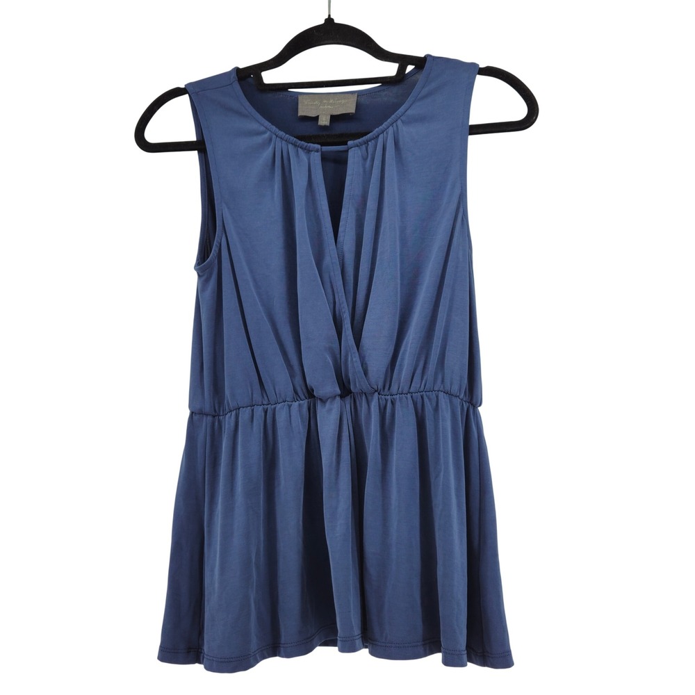 Sunday in Brooklyn Chic Blue Sleeveless Peplum Small Blouse Top Layering Capsule